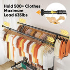 HOKEEPER Heavy Duty Clothes Rack Load 635 LBS, Clothing Rack for Hanging Clothes, Adjustable Black Double Rod with Metal Bask