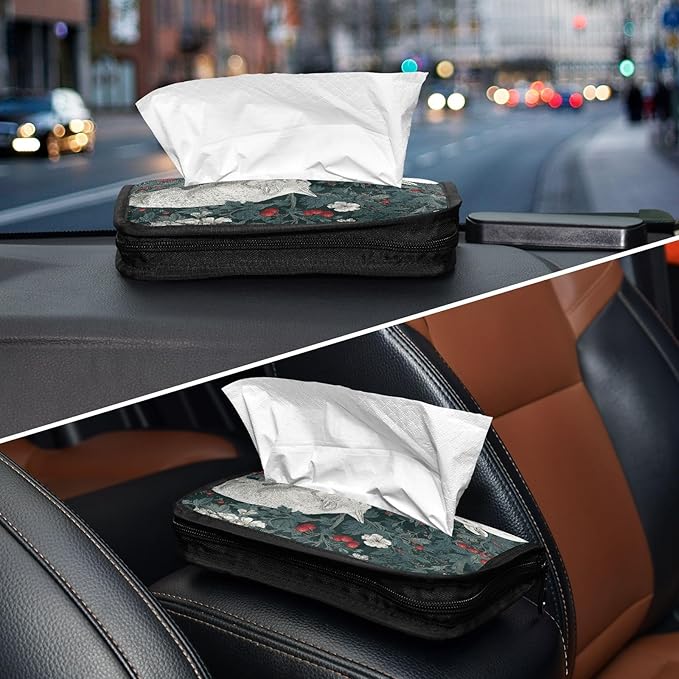 Car Tissue Holder Car Visor Organizer Tissue Box Holder for Car Sun Visor Organizer with Car Vehicle Accessories Essentials Interior for Women Men Fox Bunny Red Berry Green