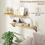 Axeman 32 Inch Floating Shelves | 8 Inch Deep Oak Wall Shelves Set of 2 | 31.5W x 8D Rustic Wood Shelves for Bookshelf Living
