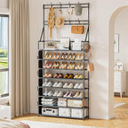 OYREL Shoe Rack 8 Tier Large Shoe Organizer Storage 32-40 Pairs Metal Shoe Storage Rack with Hooks and Side Pocket for Entran