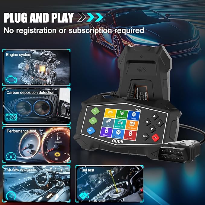OBD2 Scanner Diagnostic Code Reader,Automotive OBD II Engine Light,Battery Tester,Mode 6, Mode 8 & I/M Readiness,OBDII Scan