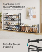 SONGMICS Stackable Shoe Rack, 3 Tier Metal Shoes Rack Storage Shelf, Holds up to 15 Pairs, Adjustable Slanted Shelves Tower O