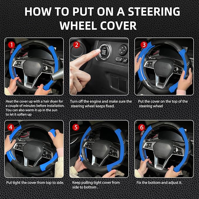 NBTEPEM Customized Auto Car Steering Wheel Cover for Honda Accord, Civic, CR-V, HR-V, Pilot, Microfiber Leather Sport Steerin