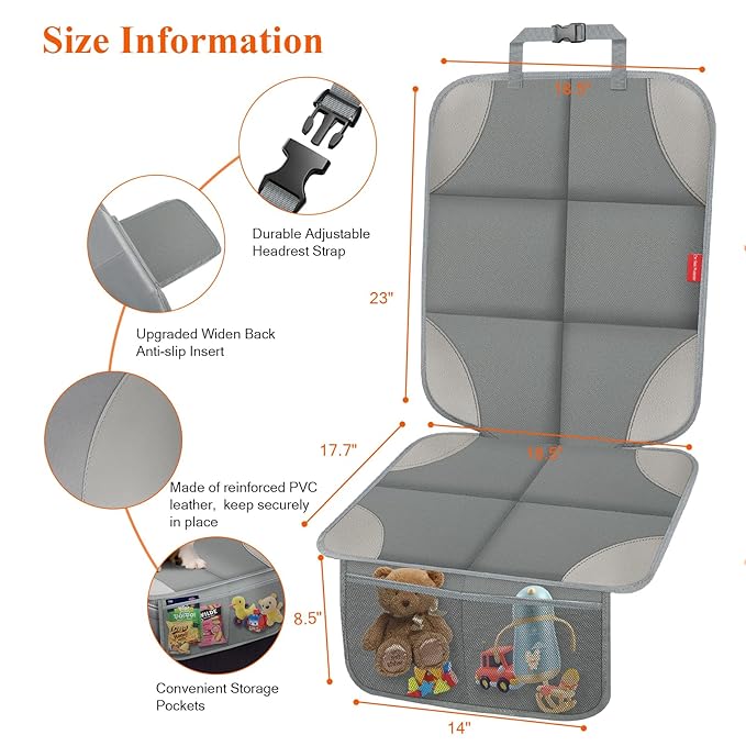 Car Seat Protector, Waterproof 600D Fabric Seat Cushion for Child Car Seat with Thickest Pad, Storage Pockets, Back Car Seat 
