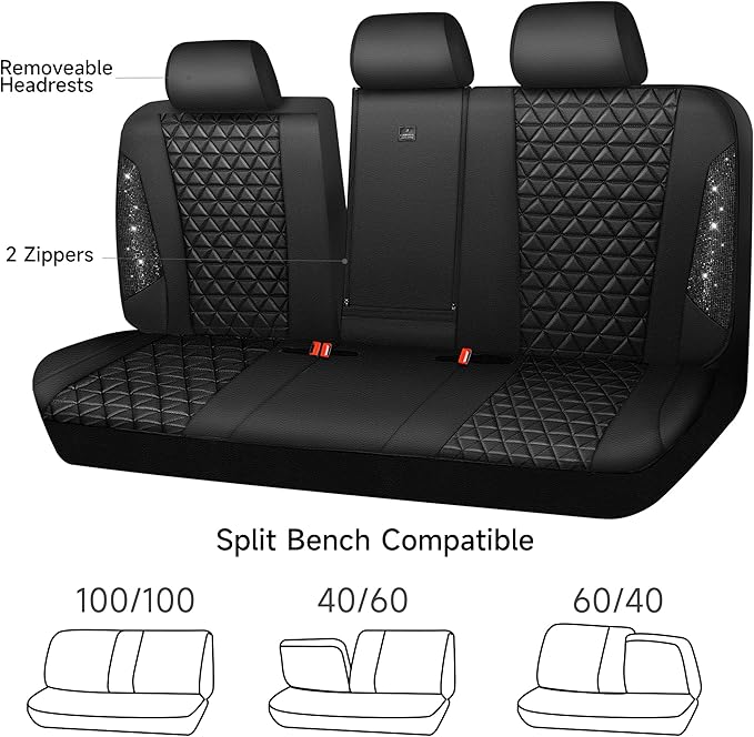 CAR PASS Bling Back Seat Cover, Waterproof Leather Bench Rear Seat Cover Shining Diamond Truck Glitter Crystal Sparkly Rhines