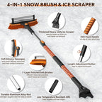 4-In-1 Snow Brush and Ice Scrapers for Car Windshield 55'' Extendable Snow Shovel Snow Broom Kit with Squeegee, Foam Grip 180°Pivoting Thicken Brush Head Portable Snow Scraper for Car, Trucks, SUV