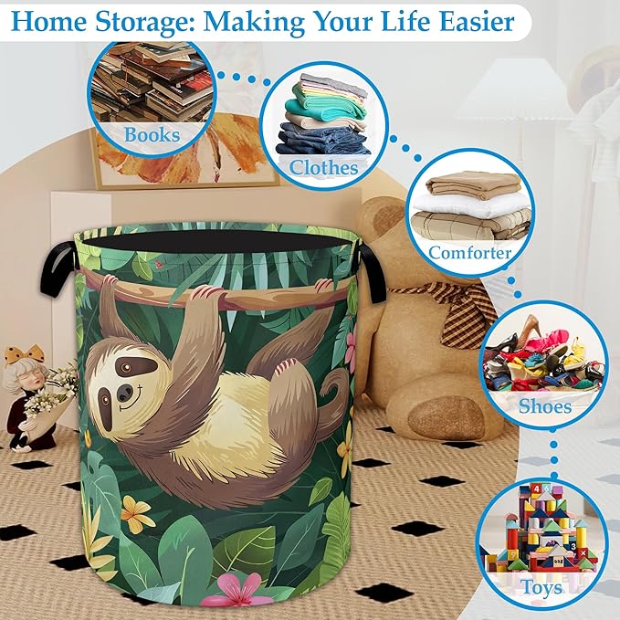 Palm Sloth Laundry Basket Collapsible Laundry Hamper Oxford Storage Bin for Clothes Storage, Toy Organizer, Books and Sundrie
