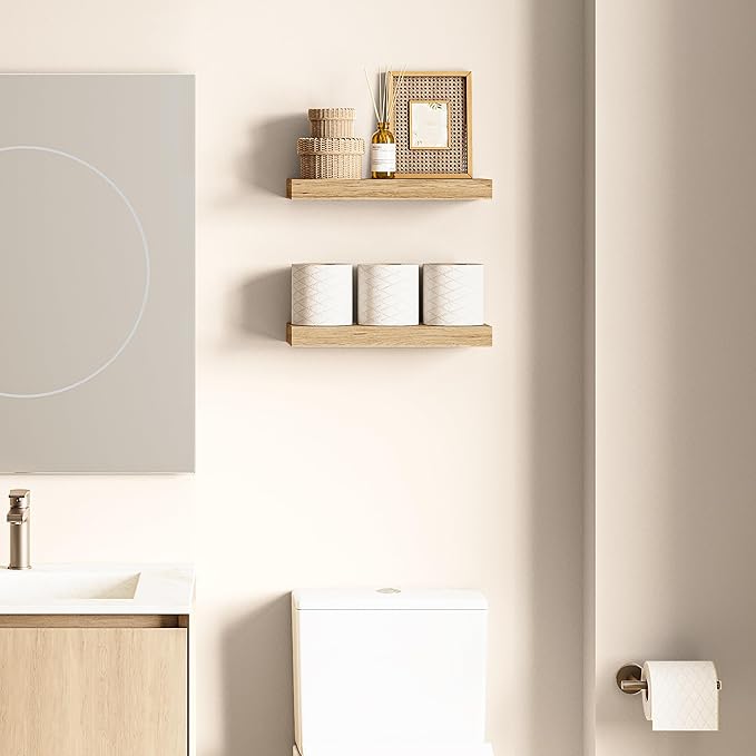 Ballucci Floating Shelves, 16" Wood Wall Shelf Set of 2, Invisible Brackets Floating Shelf Bathroom Wall Decor, Living Room, 