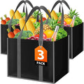 WISELIFE Reusable Grocery Bags with Handles - 3 Pack, 35L Large Shopping Bags for Groceries, Water-Resistant & Foldable Grocery Totes for Lasting Use for Kitchen, Market, Car Trunk, Picnic (Black)