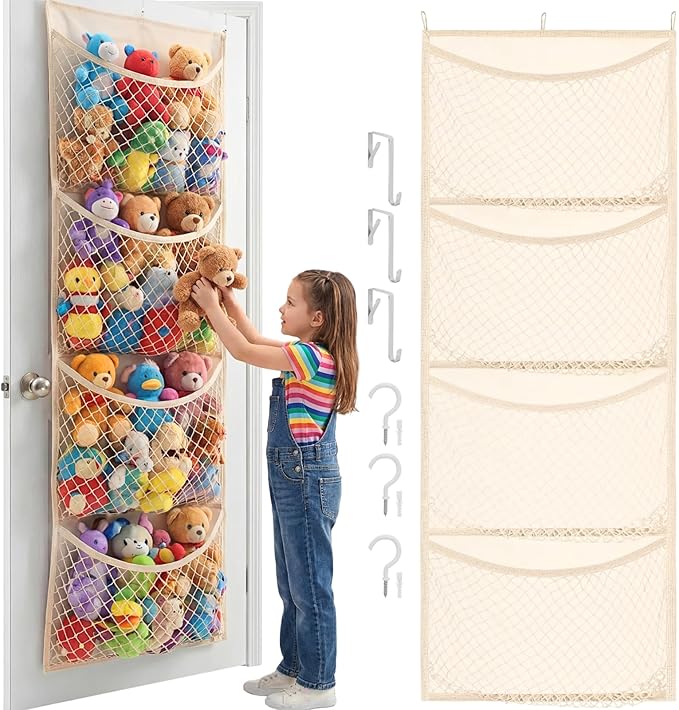 Wide Over The Door Stuffed Animal Storage, Cotton Toy Organizer for Plush Toys, Baby Supplies, Stuffed Animal Holder with 4 L