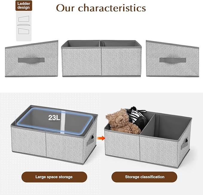 DIMJ Closet Storage Bins, 5 Pack Storage Baskets for Shelves, Foldable Closet Organizer with Handle, Linen Closet Organizers 
