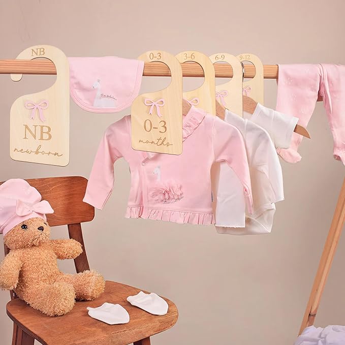 Wooden Bow Nursery Closet Dividers - Baby Girl Closet Organizer with Bow,Newborn to 24,Girl Closet Dividers,Bow Baby Shower(B