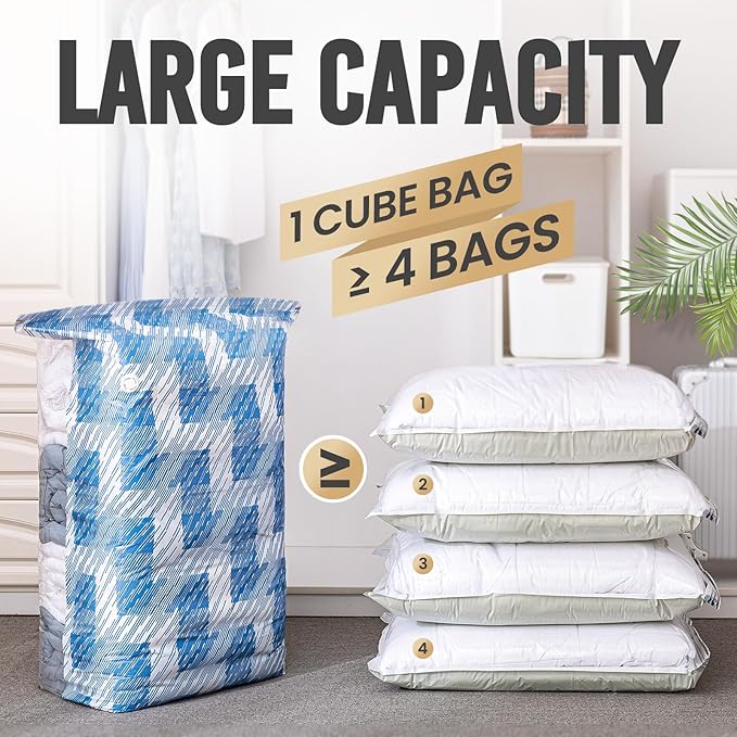 TAILI Vacuum Storage Bags 4 Pack, Jumbo Cube (31x40x15 Inch), Vacuum Seal Bags for Beddings, Comforters, Pillows, Clothes, Sp
