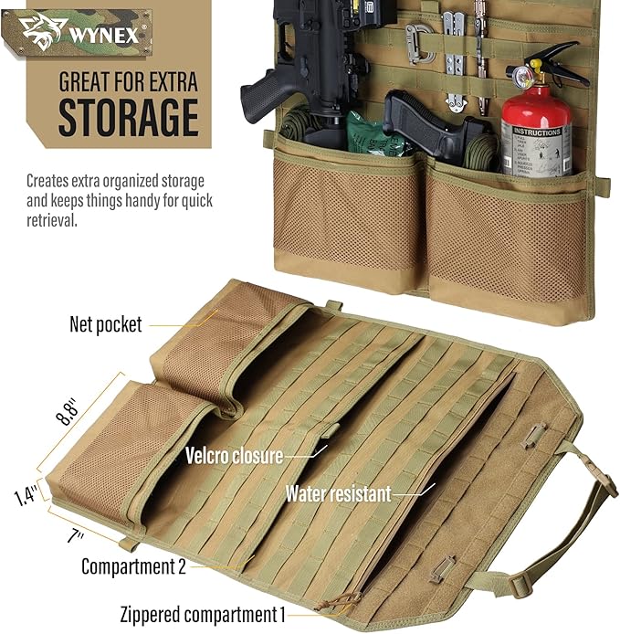 WYNEX Car Seat Organizer, Molle Backseat Cover Organizer Protector with Sling Rack, Visual Pocket and Patch, Universal Vehicle Fits for F150, Jeeps, Pickups & Trucks for Road Trips