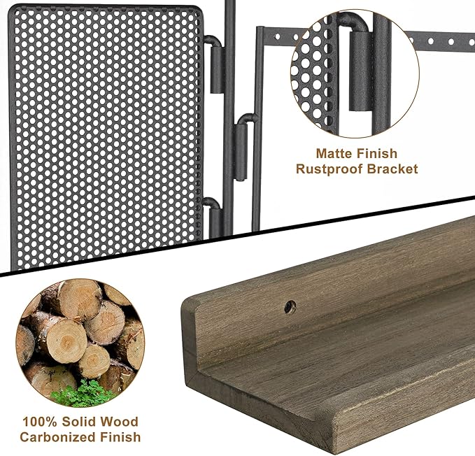 SOLIMINTR Hanging Jewelry Organizer Wall Mount Holder with Rustic Wood Shelf, Ring Display Box, Ear Studs Earring Holder, Rot