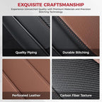 FREESOO Black Brown Front Car Seat Covers - Faux Nappa Leather Seat Covers for Cars, with Carbon Fiber Texture Seatbelt Pads,