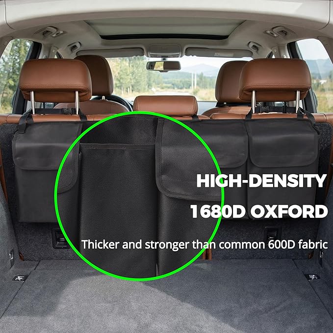 PIDO Hanging Trunk Organizer, Backseat Trunk Organizer for SUV, Hanging Car Storage Bag with Large Pockets for Sedan, Truck, V