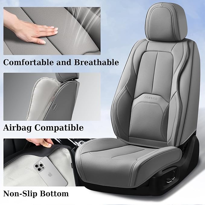 Coverado Seat Covers, Car Seat Covers Front Seats, Premium Nappa Leather Seat Covers for Cars, Waterproof Car Seat Protector 