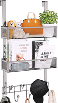 Consumest Over The Door Hooks Organizer - Extra Long Door Hanger with 9 Coat Hooks & 2 Mesh Basket, Back Storage Organizer Ha