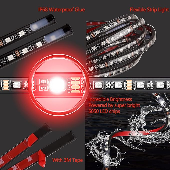 Car Underglow Lights, Yielinth Exterior LED Strip Lights with App and RF Remote Control,16 Million Colors Underglow Kit for Car