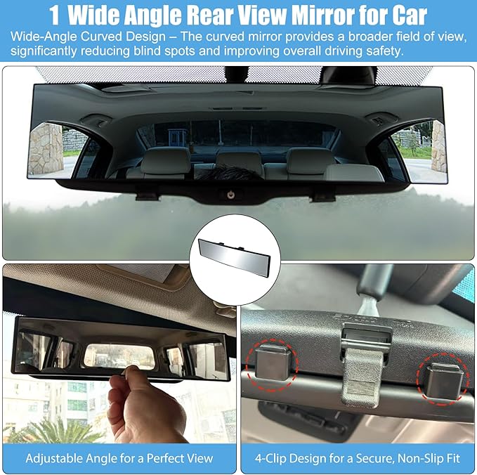 New Driver Gifts, Teen Driver Car Safety Accessories with Wide Angle Rear View Mirror,Suction Cup Blind Spot Mirrors,Car Mirror Wiper for Wide Vision Clear Visibility for Women Drivers in Bad Weather