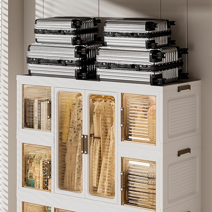 Portable Wardrobe Closet Storage Organizer for Clothes, Clothes Dresser, 12 Magnetic Doors-12 Cubes & 2 Hanging Rod,16 pcs Ha