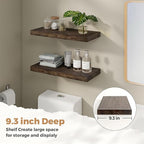 RICHFOCUS Elm Floating Shelves for Wall - 24" W x 9.3" D Rustic Solid Wood Shelves with Invisible Bracket, Wall-Mounted for L