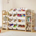 EXPERLAM Extra Large Toy Storage - Toy Storage Organizer, Wooden Toy Organizer with 6 Side Shelves and 12 Bins, 3-in-1 Booksh