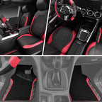 CAR PASS Air Mesh Leather Car Seat Covers for Front Seats, Waterproof Car Floor Mats, Sporty Steering Wheel Cover, Universal 