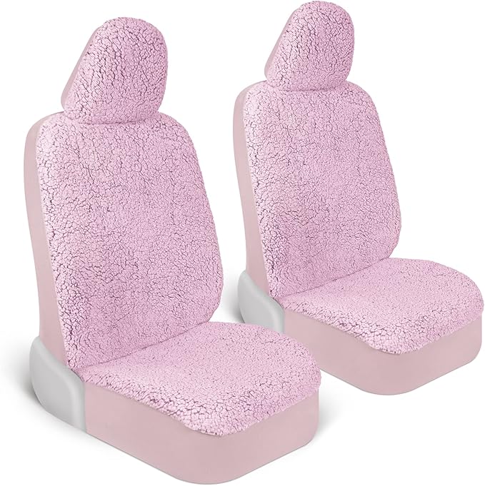 Carbella Plush Sherpa Fleece, 2 Pack Pink Seat Cover for Cars with Soft Cushioned Touch, Cute Automotive Interior Protector f