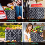 WISELIFE Reusable Grocery Bags 2-Pack Foldable Washable Large Storage Bins Basket Water Resistant Shopping Tote Bag Dark Grey