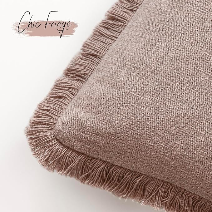 Foindtower Set of 2 Decorative Linen Fringe Lumbar Throw Pillow Covers Farmhouse Cushion Cover with Tassels Soft Accent Pillo
