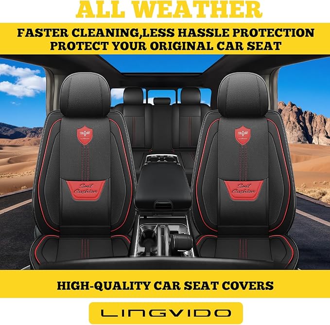 LINGVIDO Car Seat Covers for Front Seats (2 Seats) - Premium Perforated Nappa Leather,Waterproof Shield, Omni-Adapt Fit for S