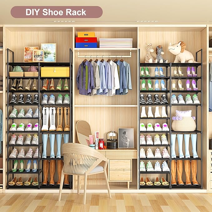 Kottwca 4 Row 10 Tier Large Shoe Rack Organizer for Closet Entryway, 72-80 Pair Shoe Boot Storage Rack, Metal Shoe Shelf Big 