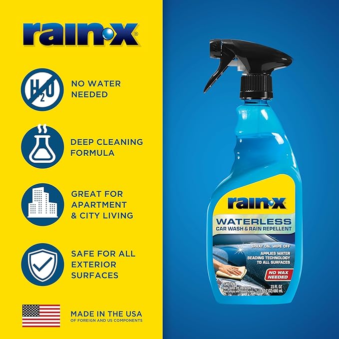 Rain-X 620143 Waterless Car Wash and Rain Repellent, 23 fl. oz. Rinseless Cleaner Spray for a Spot Free Finish, Perfect for Q