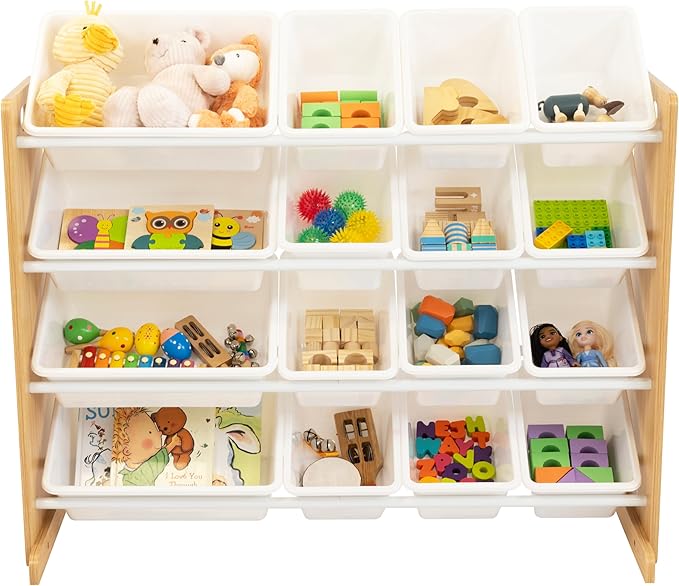 Humble Crew Toy Storage Organizer with 16 Removable Storage Bins for Kids Playroom, 4-Tier Toddler Toy Organization and Stora
