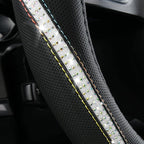 CAR PASS Bling Diamond Black Leather Steering Wheel Cover, Studded Crystal Rhinestones Universal Fit 14" 1/2-15" Glitter for Women Sparkle Girl Fit Suvs,Vans,Sedans,Car,Trucks, Multicolor Diamond
