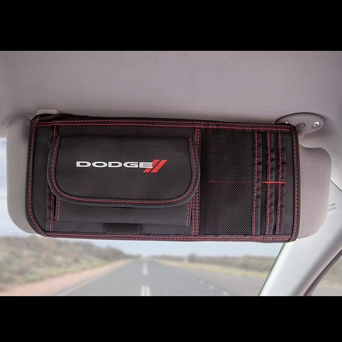 Plasticolor 006193R01 Dodge Logo Car Truck or SUV Sun Visor Organizer, Auto Interior Pocket Organizer, Registration Document Holder, Sunglass Storage Pouch Organizer