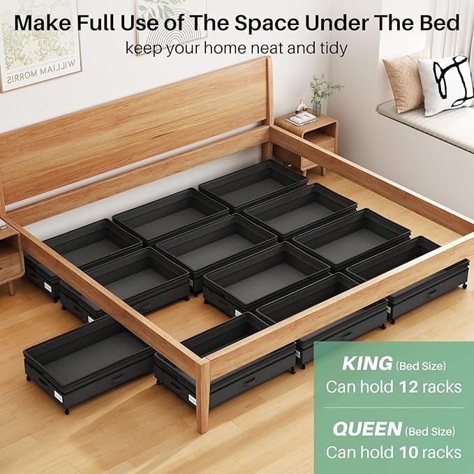 Kitstorack 2Pack Height-adjustable Under Bed Storage with Wheels, Under Bed Storage Containers,Under Bed Shoe Storage Organiz