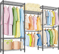 M MZG Heavy Duty Rolling Garment Rack 6 Tiers Adjustable Wire Shelving Clothes Rack with Rods Storage Closet Clothing Rack Bl