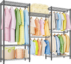M MZG Heavy Duty Rolling Garment Rack 6 Tiers Adjustable Wire Shelving Clothes Rack with Rods Storage Closet Clothing Rack Bl