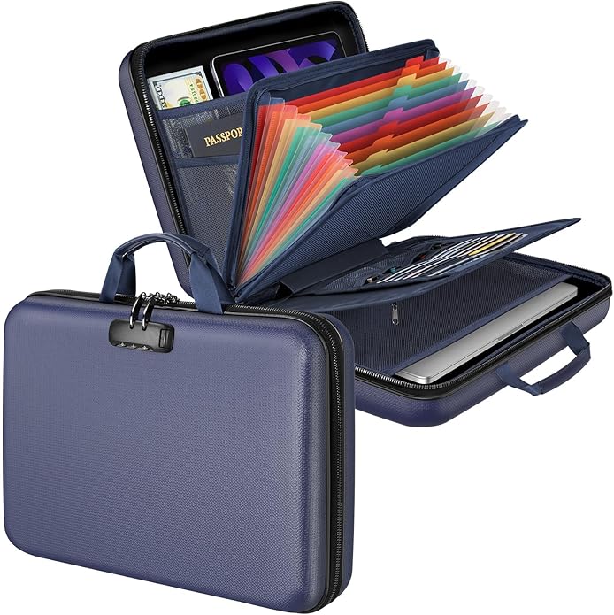Fireproof Document Organizer Bag, 5200℉ File Organizer Safe Box, Hard Shell Document Bag with 13 Pocket Accordion File Folder