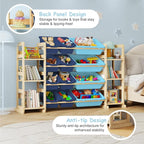 EXPERLAM Extra Large Toy Storage - Toy Storage Organizer, Wooden Toy Organizer with 6 Side Shelves and 12 Bins, 3-in-1 Booksh