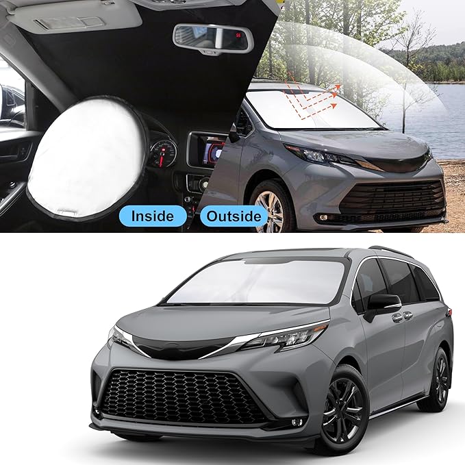 TINGLU Sun Shade for Toyota Sienna Mini Van 2021-2024 2025 2026 Accessories Windshield Sun Shade Window Shade UV Rays Protection Sun Visor Cover with Steering Wheel Sunshade Storage Bag