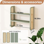 2-Tier Rattan Shelf, Green Rattan Bookshelf Wall Mounted, Handmade Woven Display Shelf, Decorative Boho Shelves for Entryway,