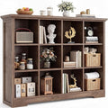 Aheaplus Wooden 12-Cube Storage Organizer with Charging Ports, Modern Cube Bookcase with Base, 4-Tier Floor Standing Open Cub