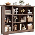 Aheaplus Wooden 12-Cube Storage Organizer with Charging Ports, Modern Cube Bookcase with Base, 4-Tier Floor Standing Open Cub