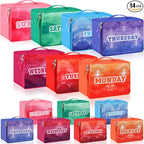 Paterr 14 Pcs Packing Cubes for Travel Kids Days of Week Compression Packing Cubes Colorful Luggage Organizers Suitcase Camp(