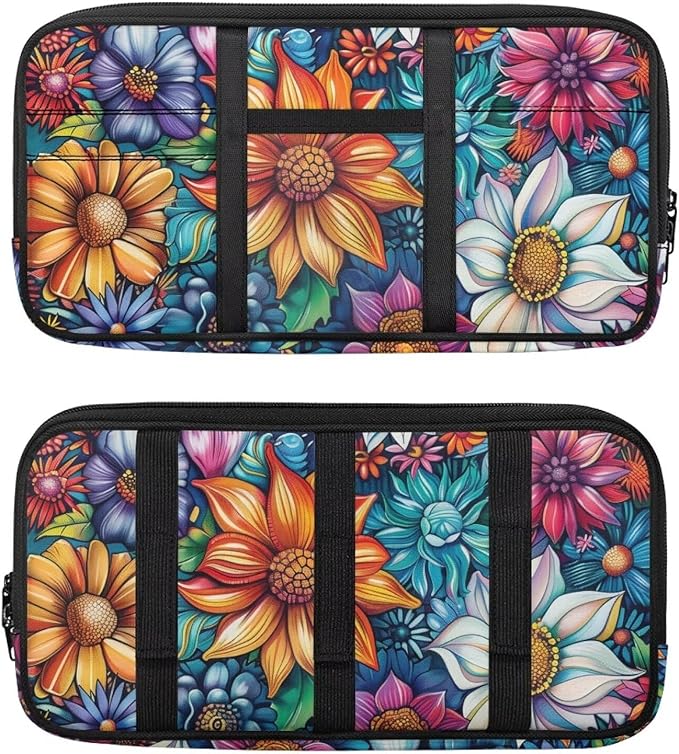 Tropical Flower Car Visor Organizer for Women Multi-Pocket Auto Visor Organizer Universal Fit for Car, SUV and Truck, Card Holder Adjustable Velcro Strap Cars Storage Pouch Washable