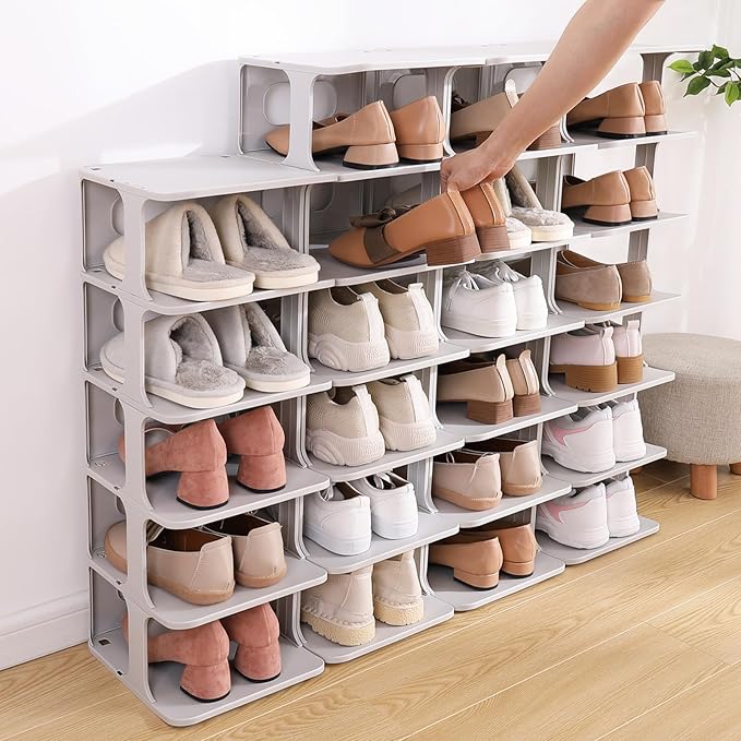 HAIXIN Shoe Rack for Closet - Stackable Shoe Organizer for Closet, Space-Saving Narrow Shoe Rack for Front Door Entrance, Gre